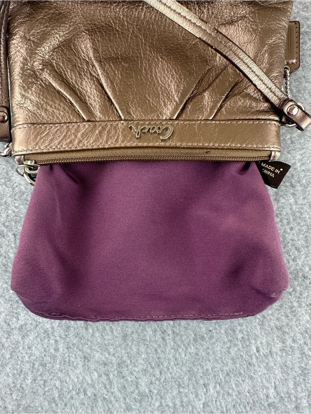 Coach Metallic Bronze Pleated Zip Wristlet